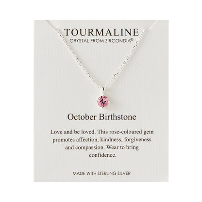 Sterling Silver October (Tourmaline) Birthstone Necklace Created with Zircondia® Crystals
