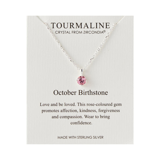 Sterling Silver October (Tourmaline) Birthstone Necklace Created with Zircondia® Crystals