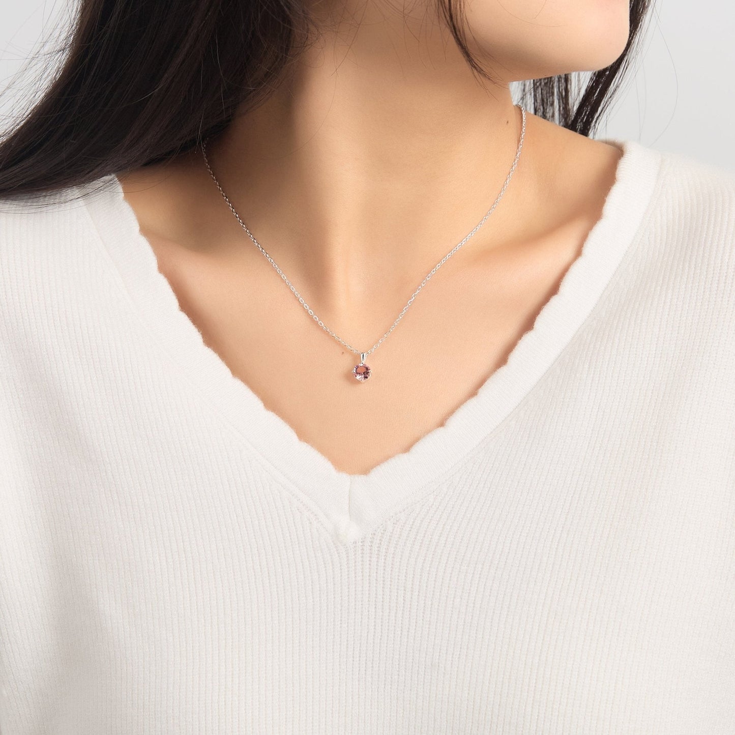 Sterling Silver October (Tourmaline) Birthstone Necklace Created with Zircondia® Crystals