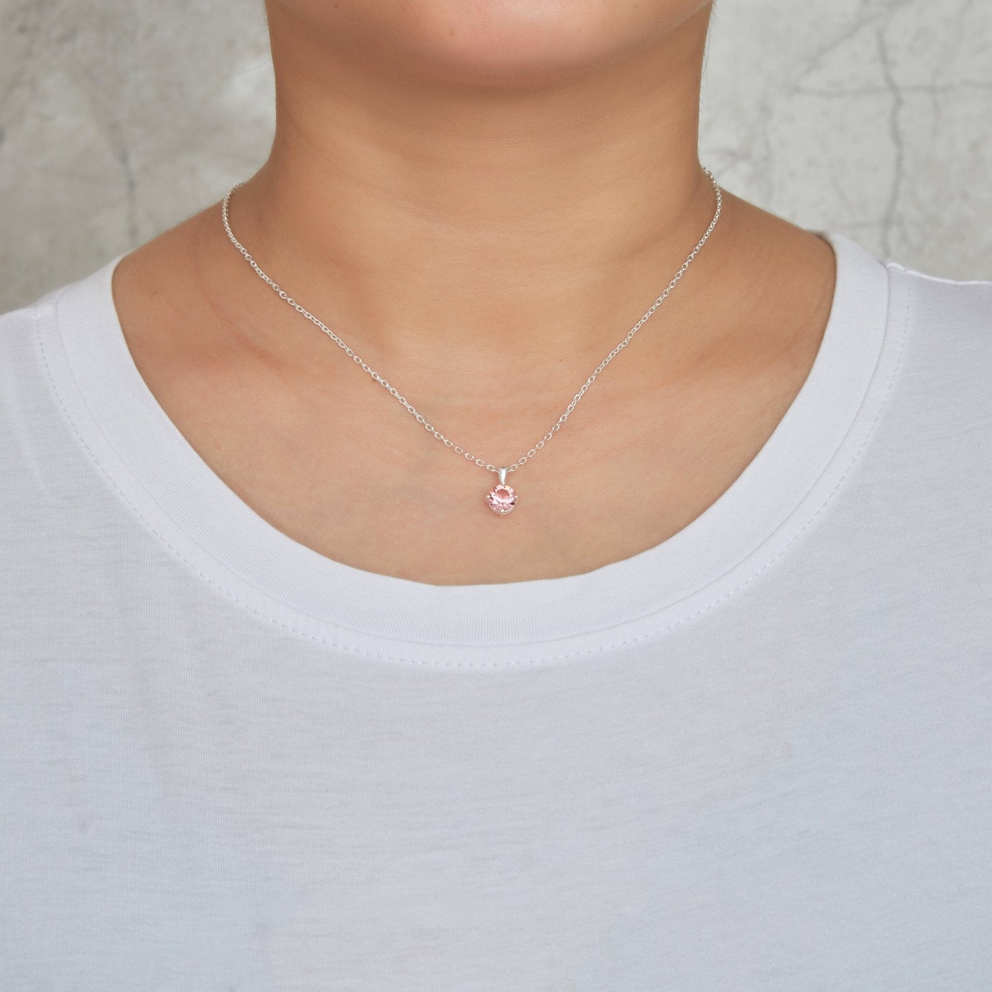 Sterling Silver October (Tourmaline) Birthstone Necklace Created with Zircondia® Crystals