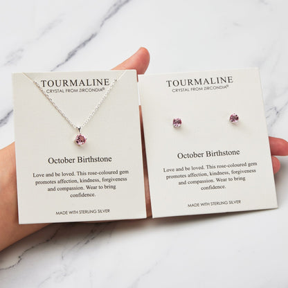 Sterling Silver October (Tourmaline) Birthstone Necklace & Earrings Set Created with Zircondia® Crystals