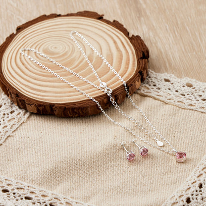 Sterling Silver October (Tourmaline) Birthstone Necklace & Earrings Set Created with Zircondia® Crystals