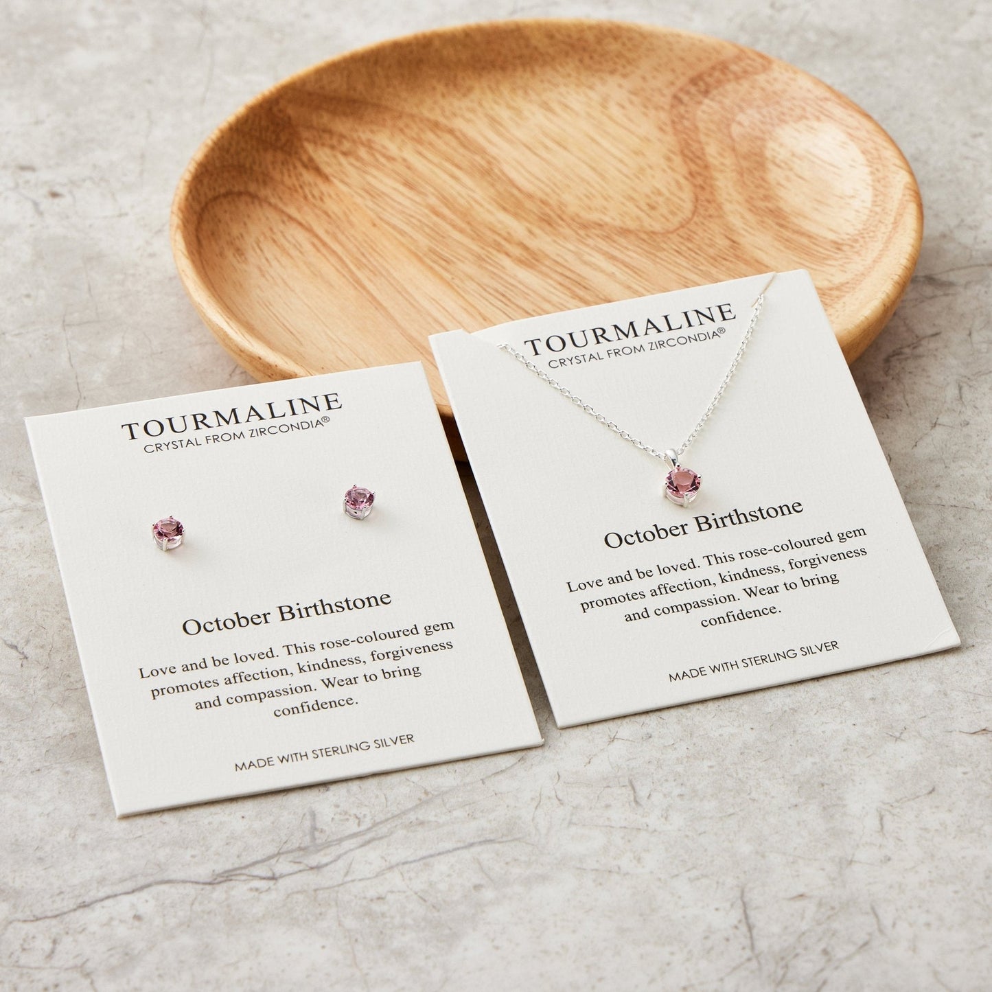 Sterling Silver October (Tourmaline) Birthstone Necklace & Earrings Set Created with Zircondia® Crystals