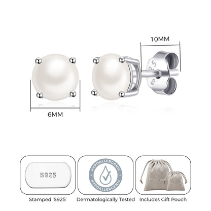 Sterling Silver Pearl Earrings Created with Gemstones from Zircondia®