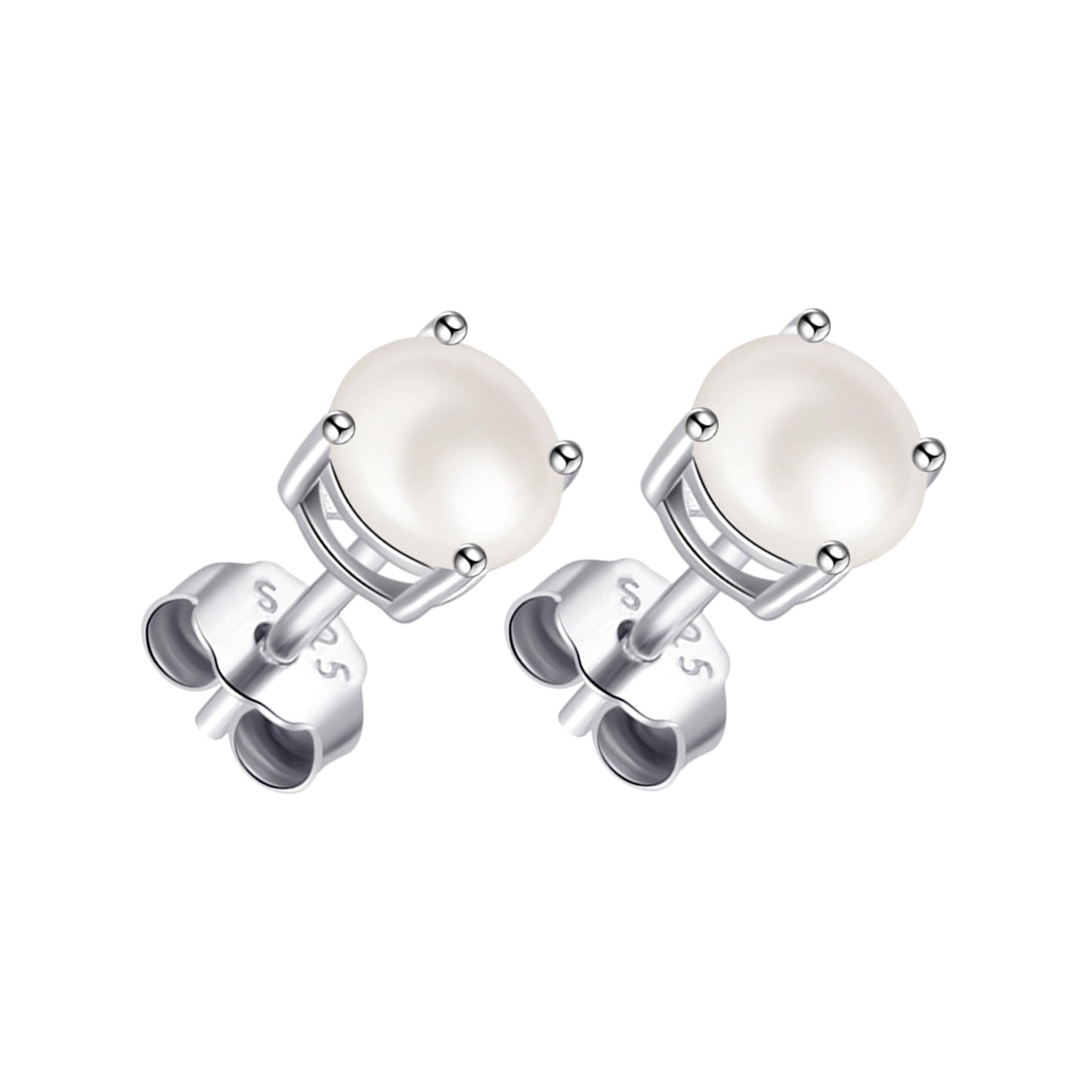 Sterling Silver Pearl Earrings Created with Gemstones from Zircondia®