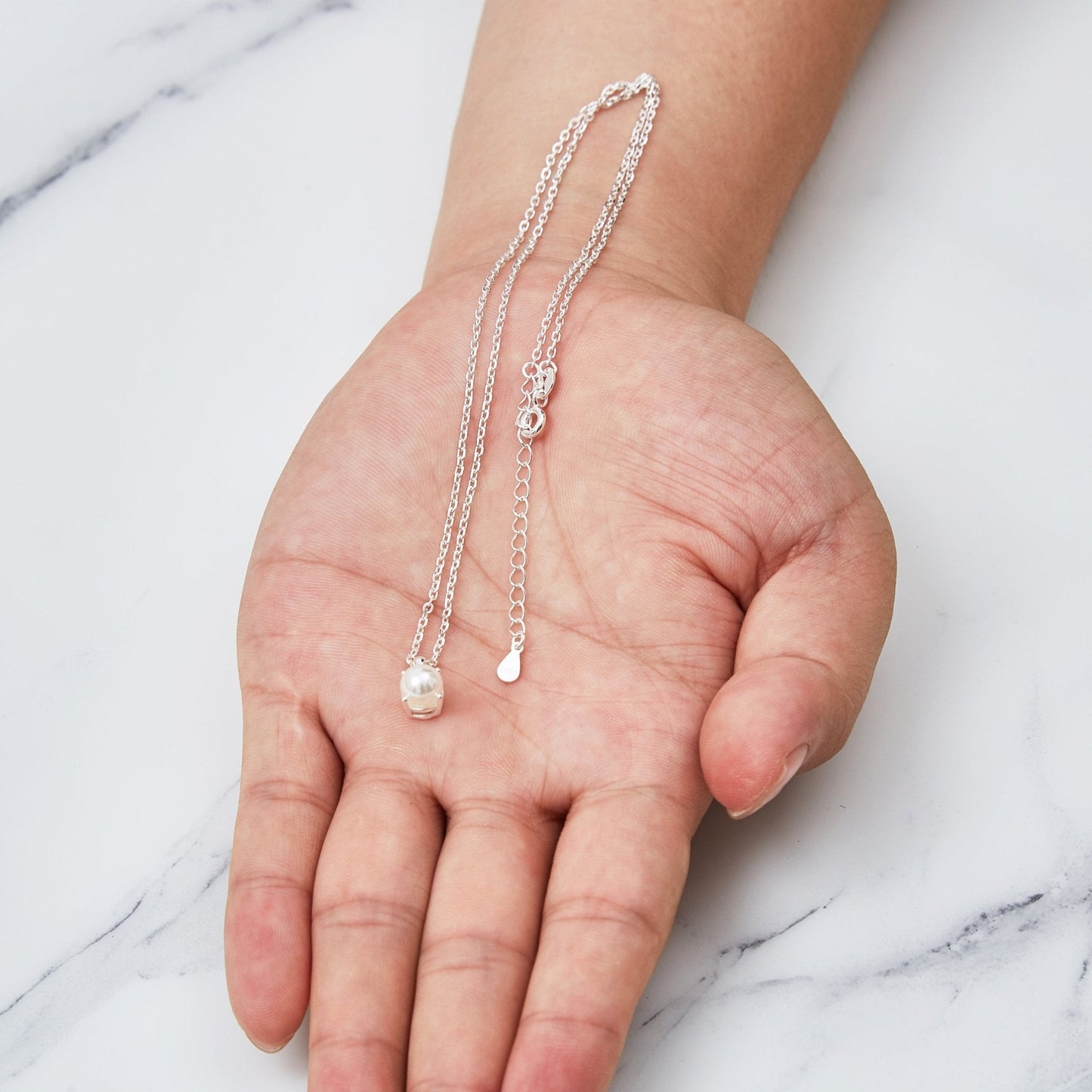 Sterling Silver Pearl Necklace Created with Gemstones from Zircondia®