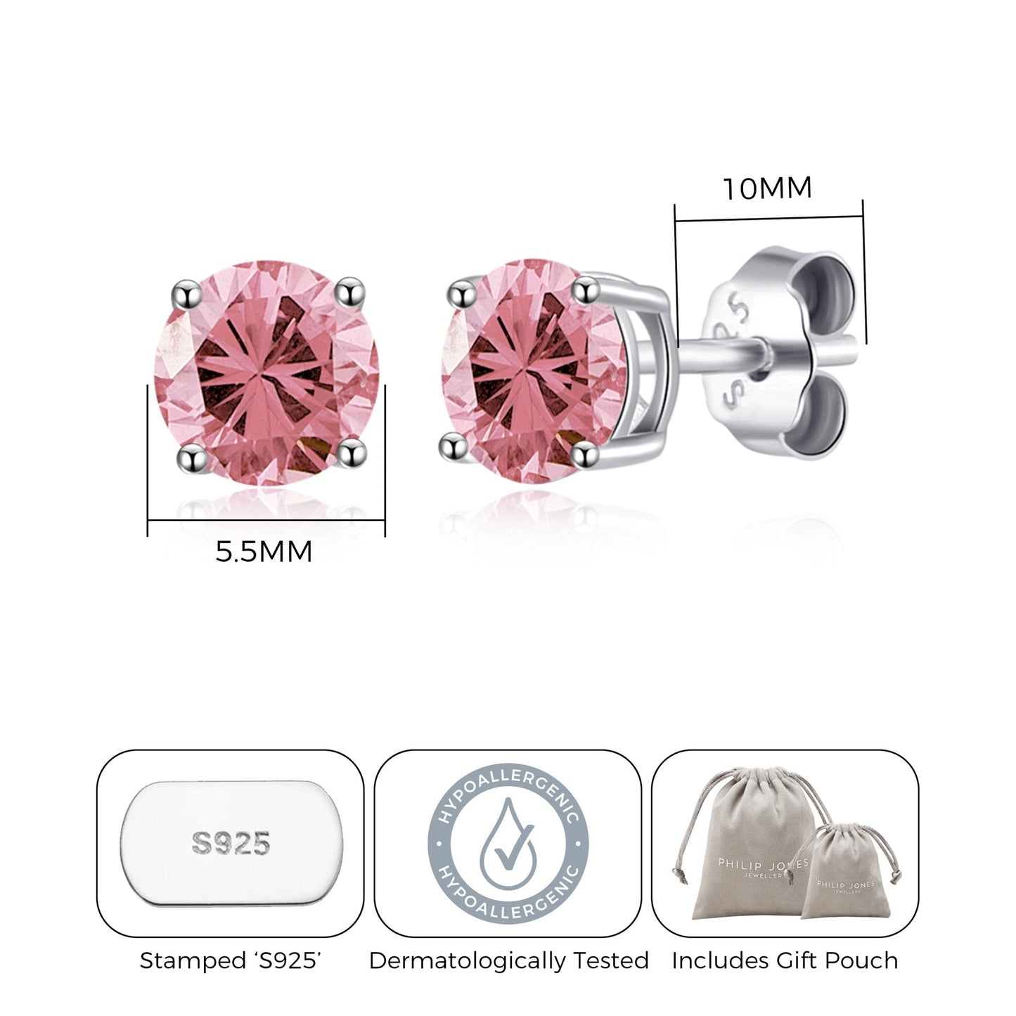 Sterling Silver Pink Earrings Created with Zircondia® Crystals