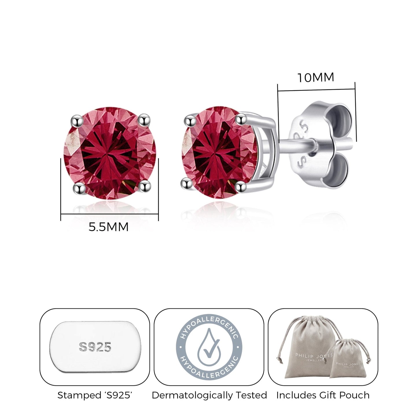 Sterling Silver Red Earrings Created with Zircondia® Crystals