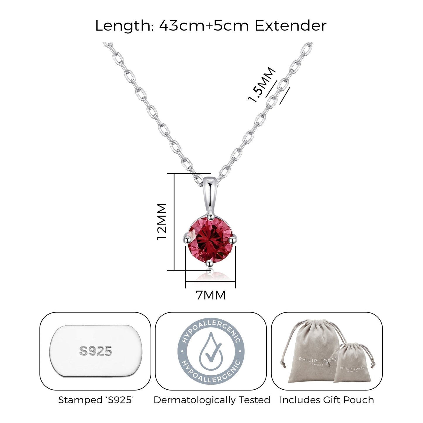 Sterling Silver Red Necklace Created with Zircondia® Crystals