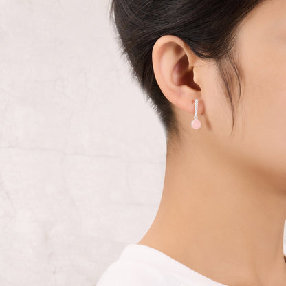 Sterling Silver Rose Quartz Gemstone Drop Earrings with Quote Card