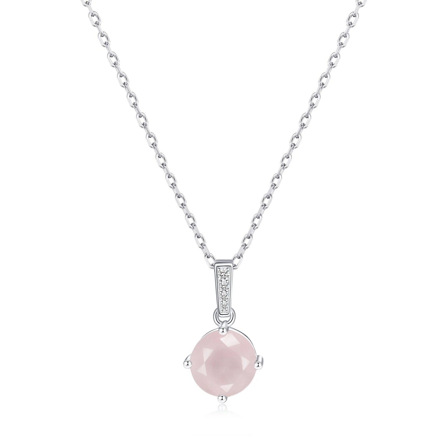 Collier en argent sterling avec quartz rose et carte de citation