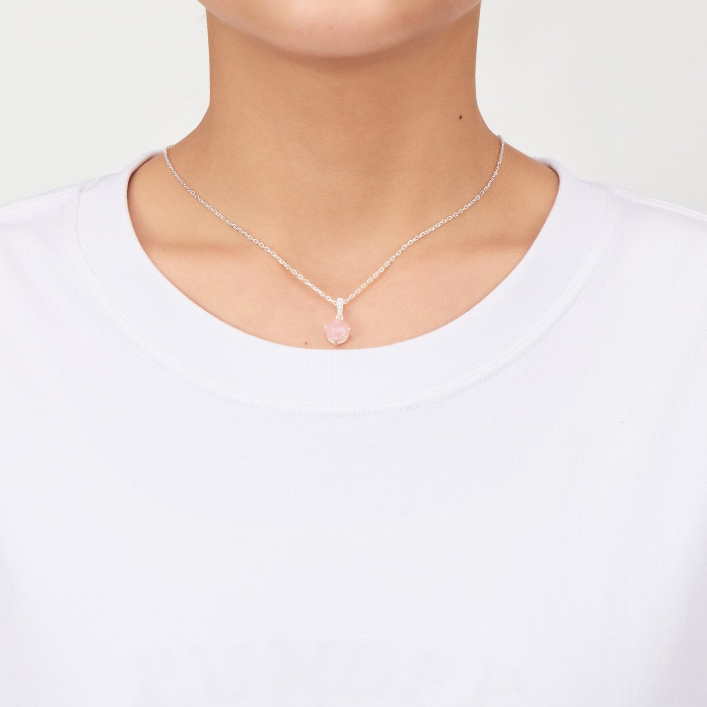 Collier en argent sterling avec quartz rose et carte de citation