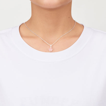 Collier en argent sterling avec quartz rose et carte de citation