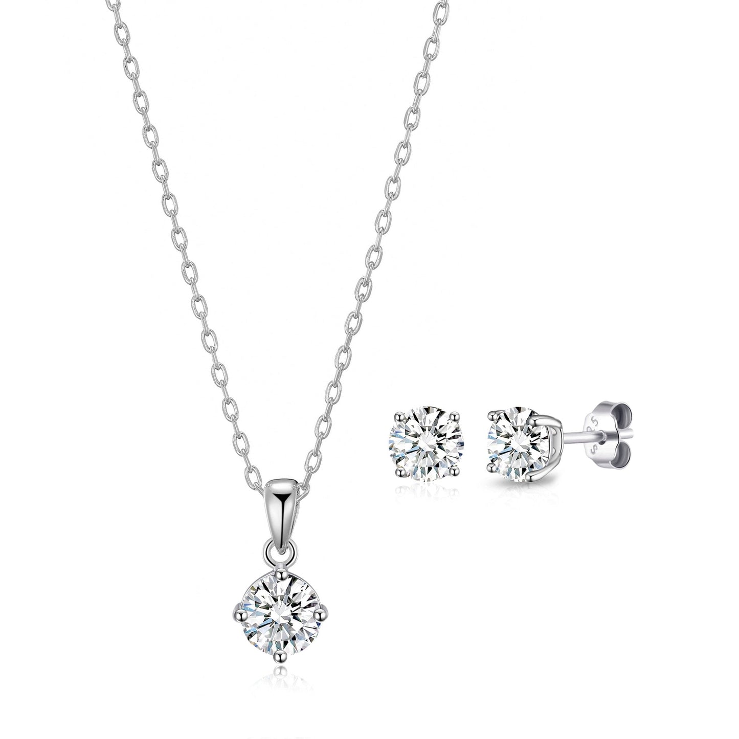 Sterling Silver Round Solitaire Set Created with Zircondia® Crystals