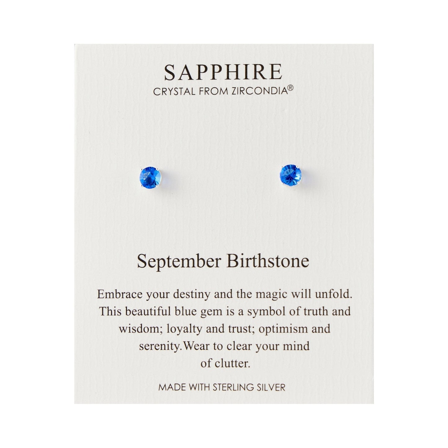 Sterling Silver September (Sapphire) Birthstone Earrings Created with Zircondia® Crystals