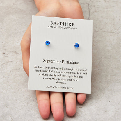 Sterling Silver September (Sapphire) Birthstone Earrings Created with Zircondia® Crystals