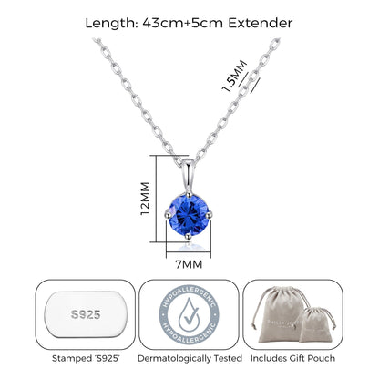 Collier en argent sterling avec pierre de naissance de septembre (saphir) créé avec des cristaux Zircondia®