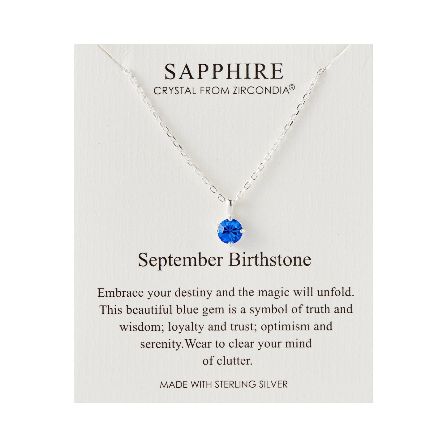 Sterling Silver September (Sapphire) Birthstone Necklace Created with Zircondia® Crystals