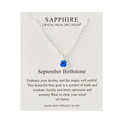 Sterling Silver September (Sapphire) Birthstone Necklace Created with Zircondia® Crystals