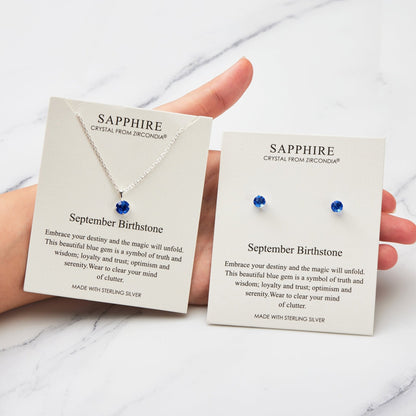 Sterling Silver September (Sapphire) Birthstone Necklace & Earrings Set Created with Zircondia® Crystals