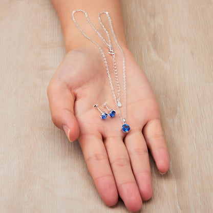 Sterling Silver September (Sapphire) Birthstone Necklace & Earrings Set Created with Zircondia® Crystals
