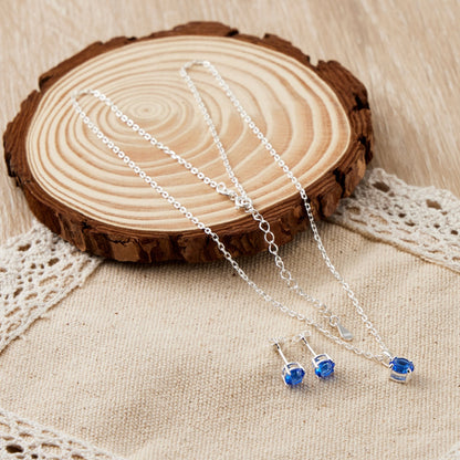 Sterling Silver September (Sapphire) Birthstone Necklace & Earrings Set Created with Zircondia® Crystals