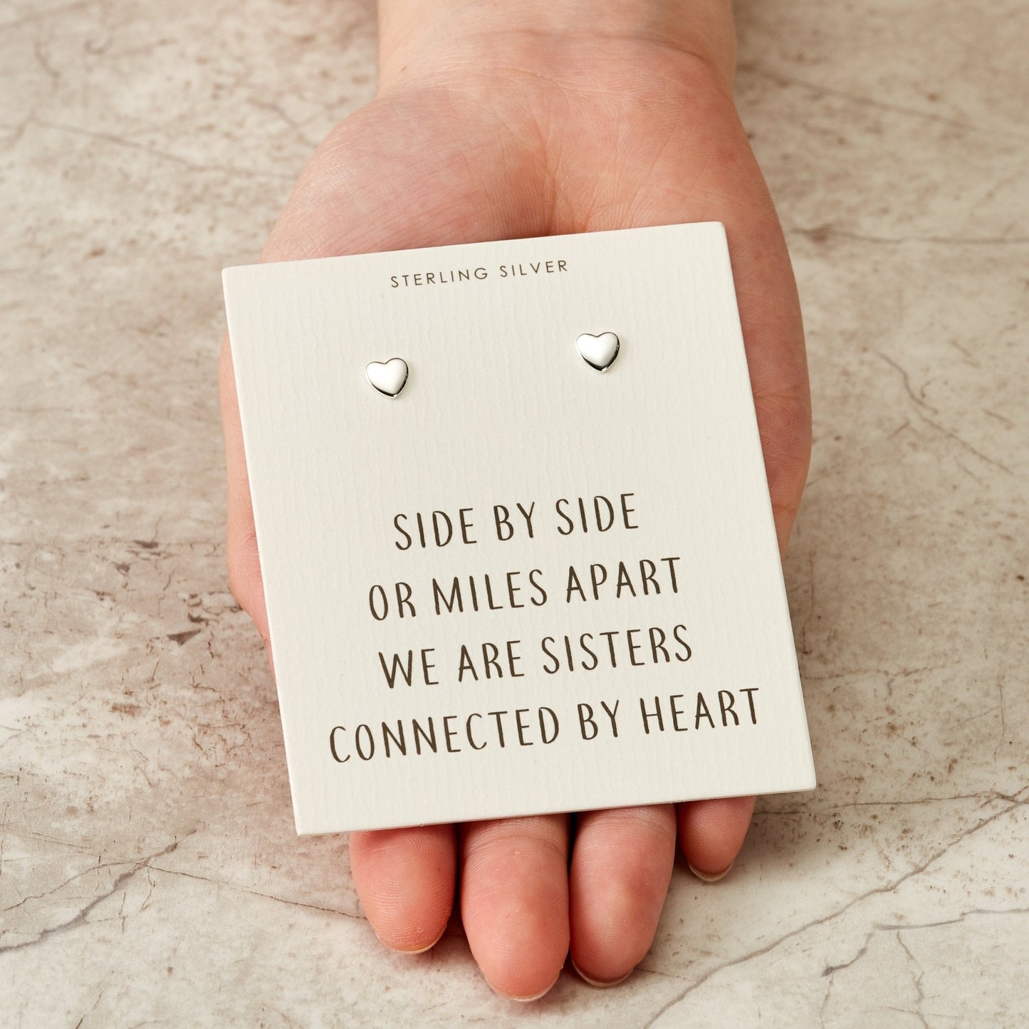 Sterling Silver Sister Heart Earrings with Quote Card