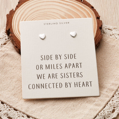Sterling Silver Sister Heart Earrings with Quote Card