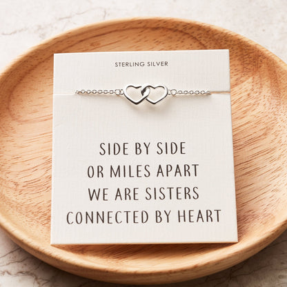 Sterling Silver Sister Heart Link Bracelet with Quote Card