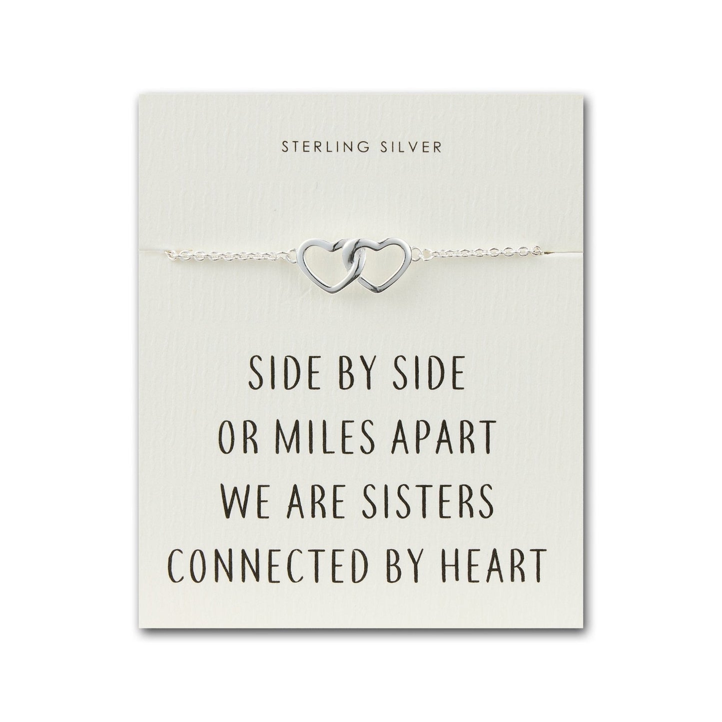 Sterling Silver Sister Heart Link Bracelet with Quote Card