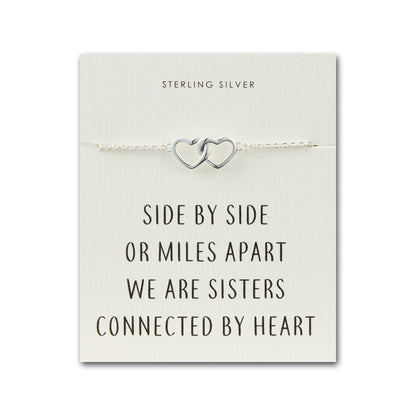 Sterling Silver Sister Heart Link Bracelet with Quote Card