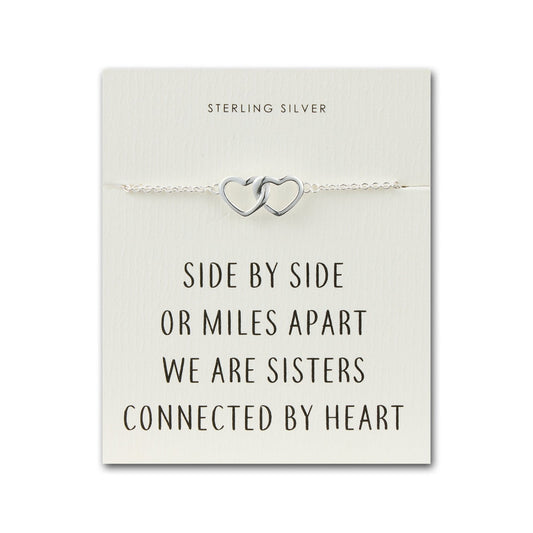 Sterling Silver Sister Heart Link Bracelet with Quote Card
