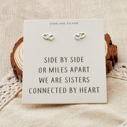 Sterling Silver Sister Heart Link Earrings with Quote Card