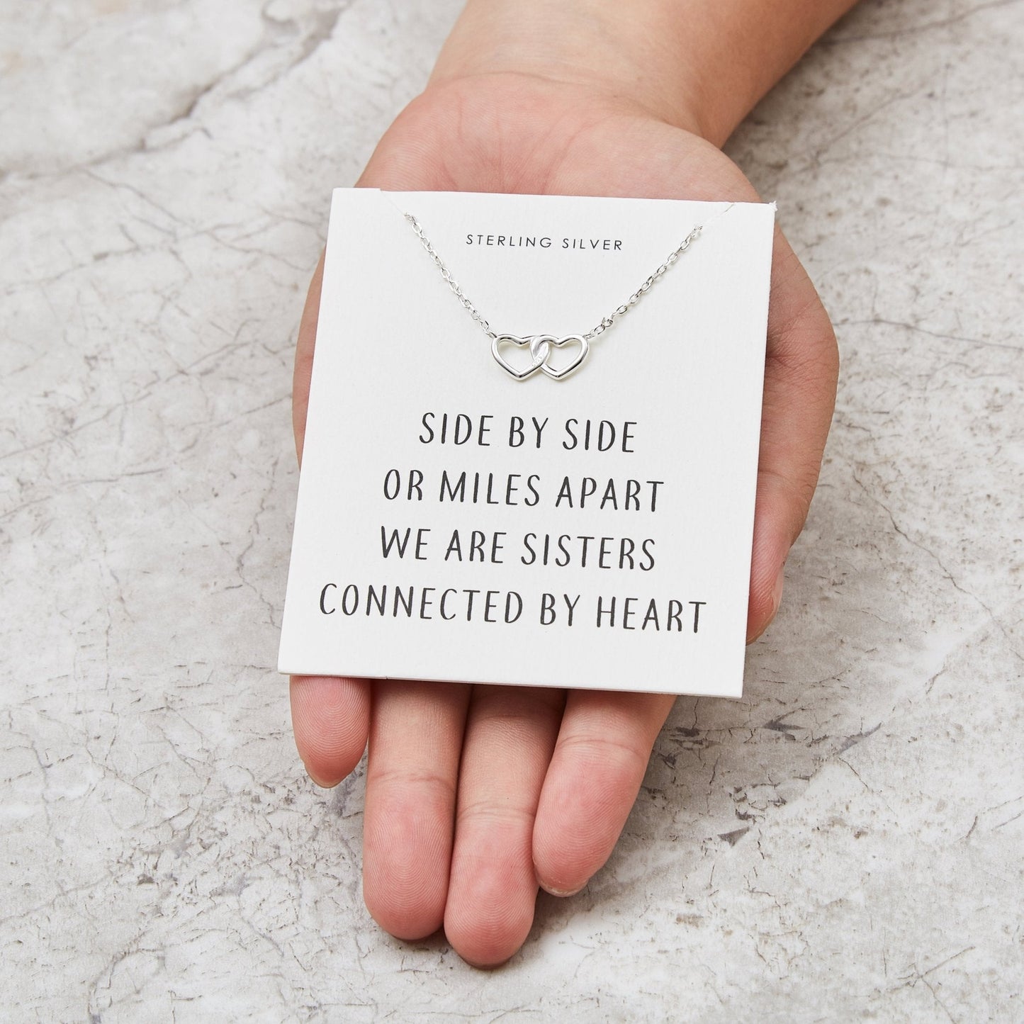 Sterling Silver Sister Heart Link Necklace with Quote Card