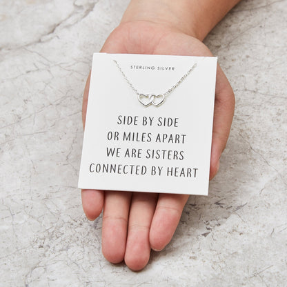 Sterling Silver Sister Heart Link Necklace with Quote Card