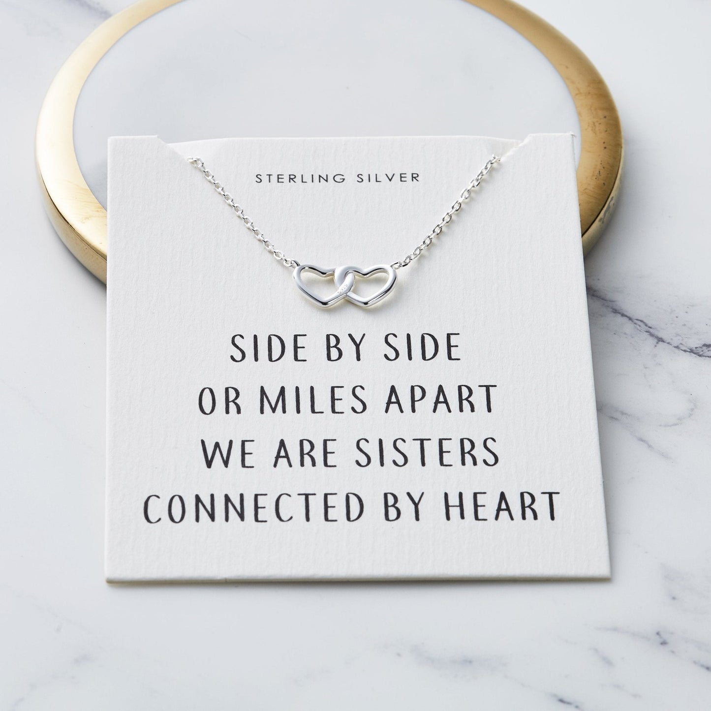 Sterling Silver Sister Heart Link Necklace with Quote Card