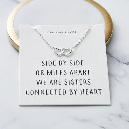 Sterling Silver Sister Heart Link Necklace with Quote Card