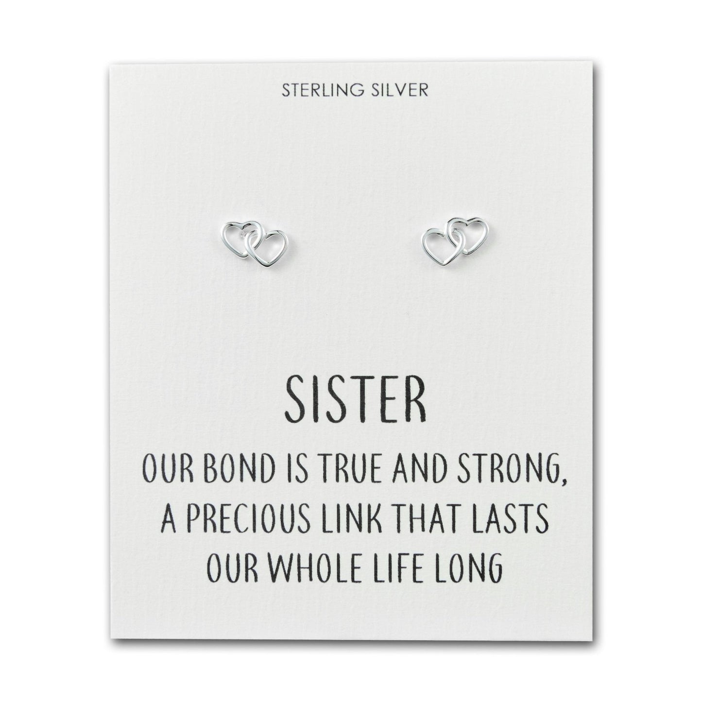Sterling Silver Sister Quote Heart Link Earrings