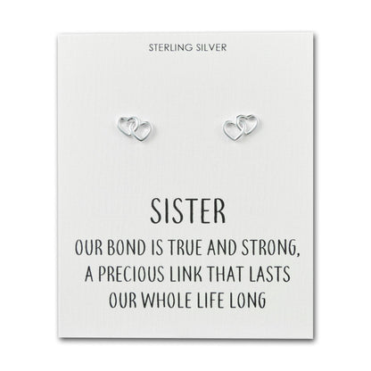 Sterling Silver Sister Quote Heart Link Earrings