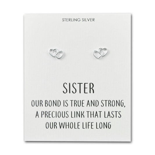 Sterling Silver Sister Quote Heart Link Earrings