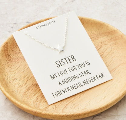 Sterling Silver Sister Quote Star Necklace