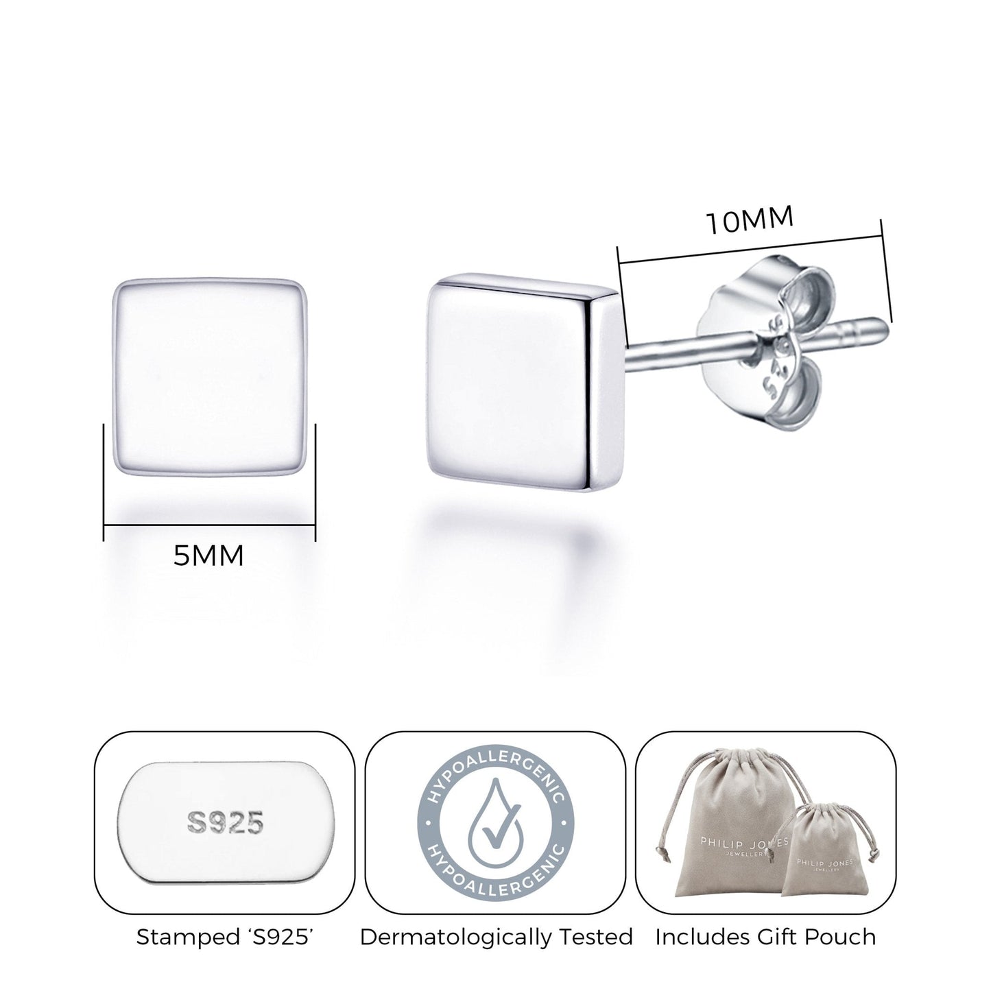 Sterling Silver Square Earrings