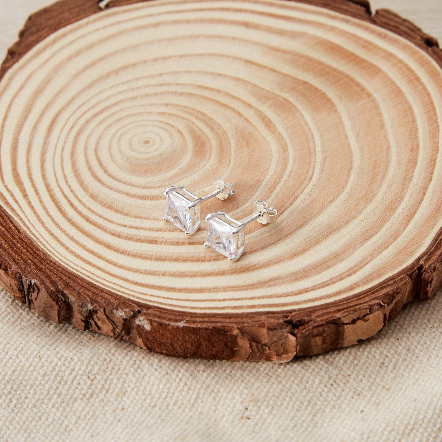 Sterling Silver Square Earrings Created with Zircondia® Crystals