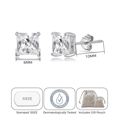 Sterling Silver Square Earrings Created with Zircondia® Crystals