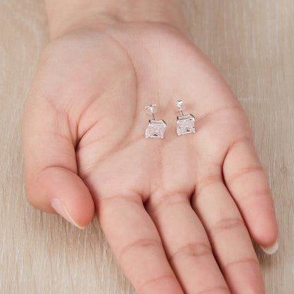 Sterling Silver Square Earrings Created with Zircondia® Crystals
