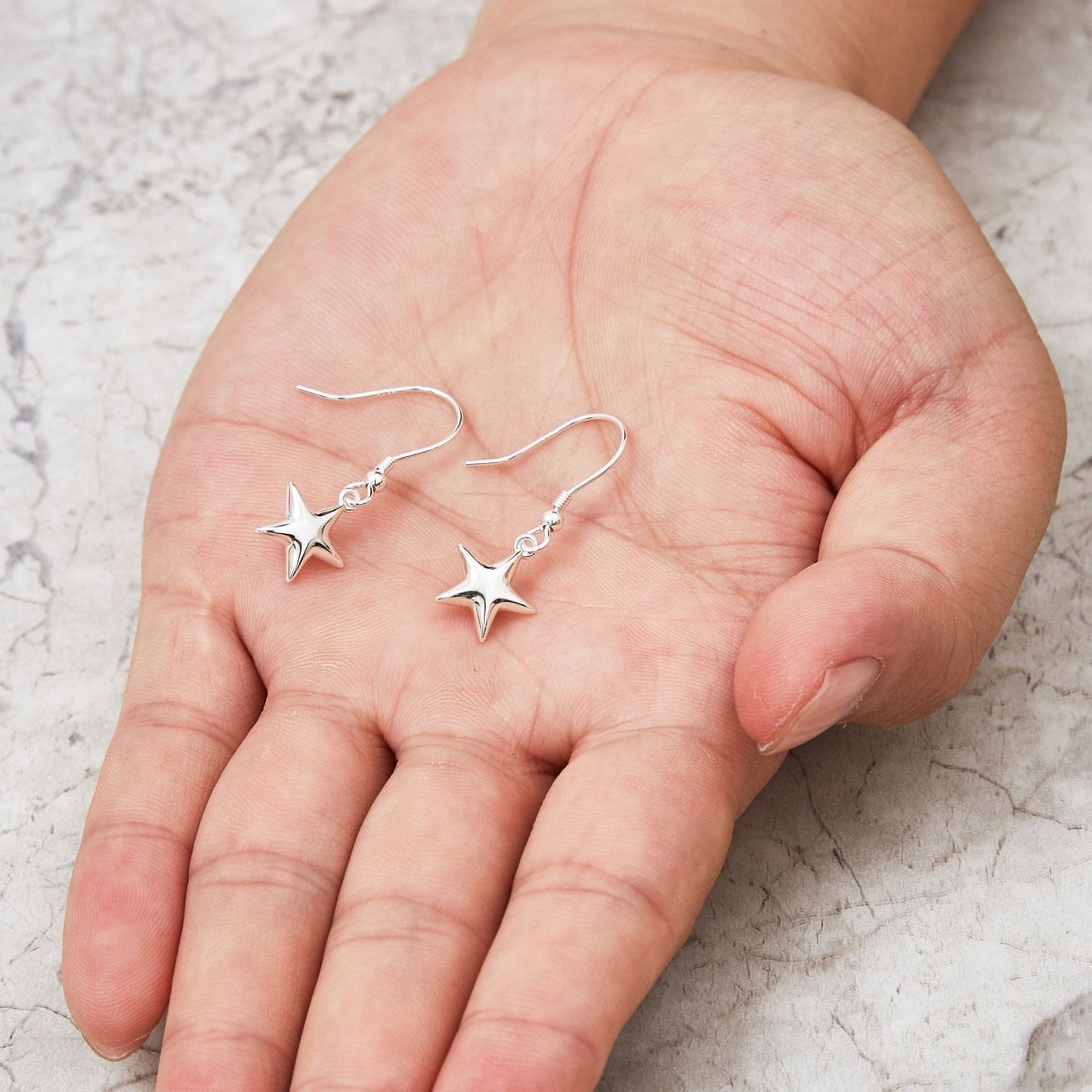 Sterling Silver Star Drop Earrings