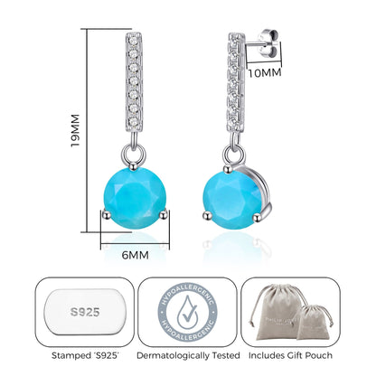 Sterling Silver Synthetic Turquoise Gemstone Drop Earrings with Quote Card