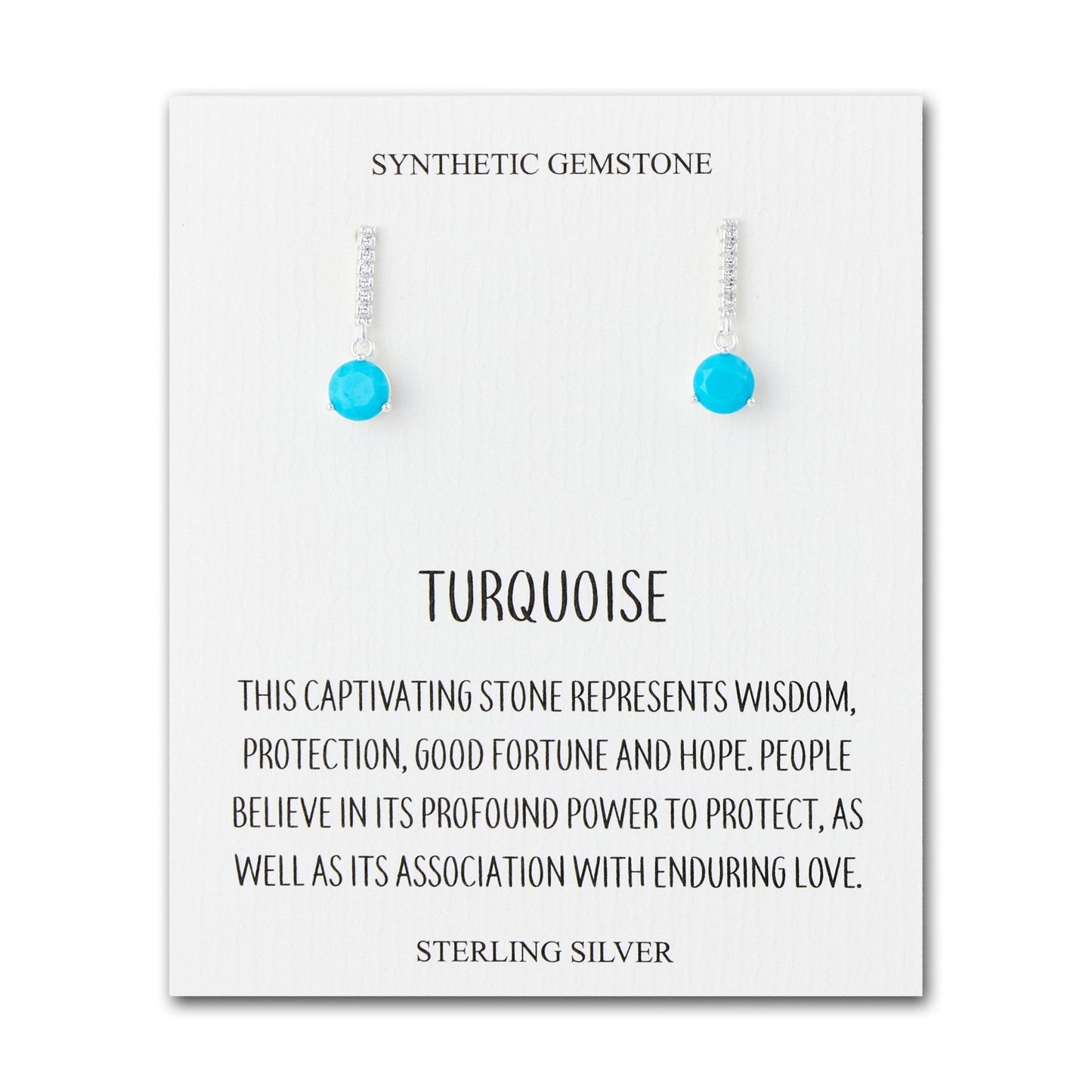 Sterling Silver Synthetic Turquoise Gemstone Drop Earrings with Quote Card