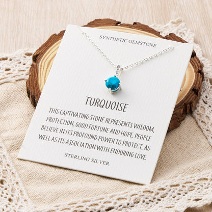 Sterling Silver Synthetic Turquoise Gemstone Necklace with Quote Card
