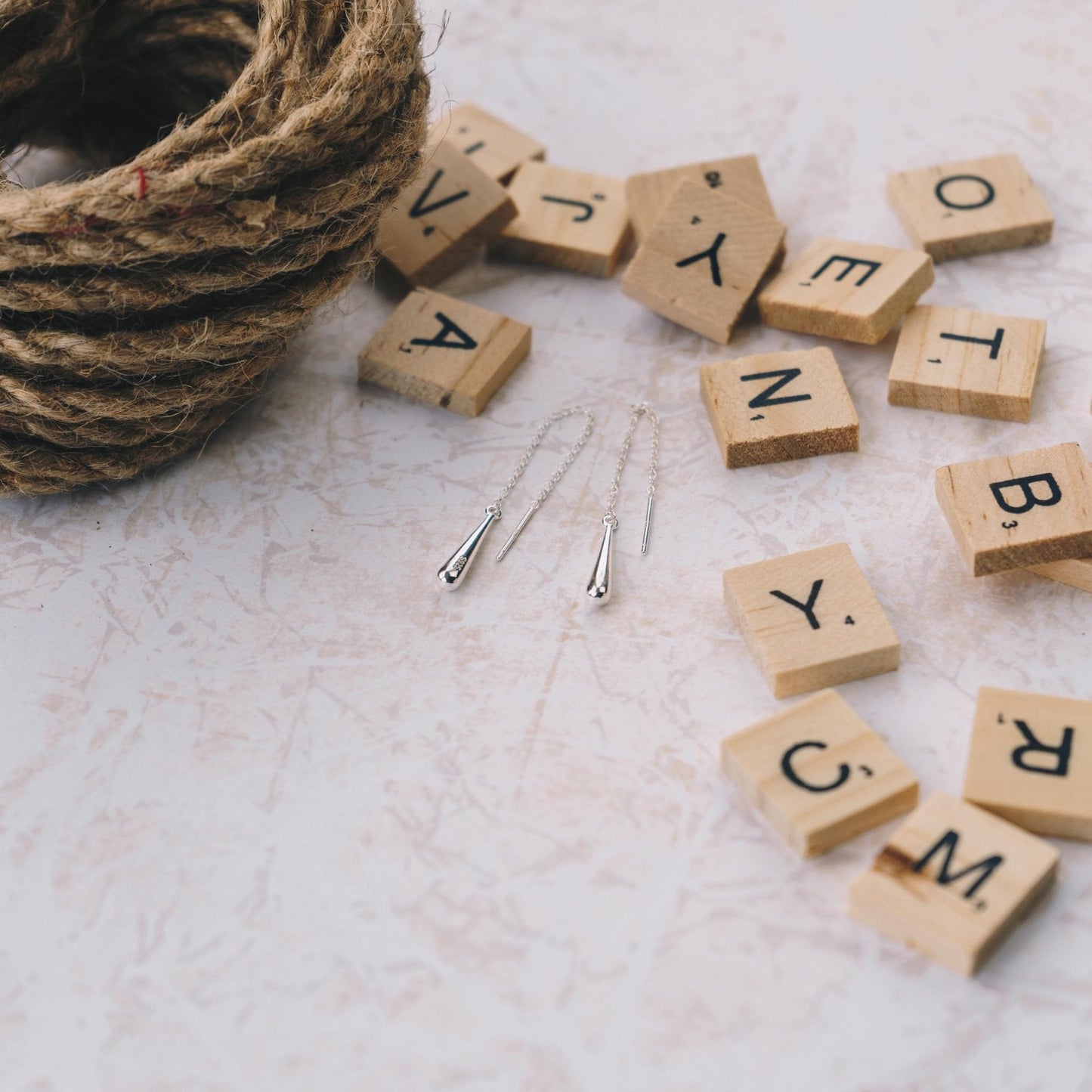 Sterling Silver Teardrop Thread Earrings